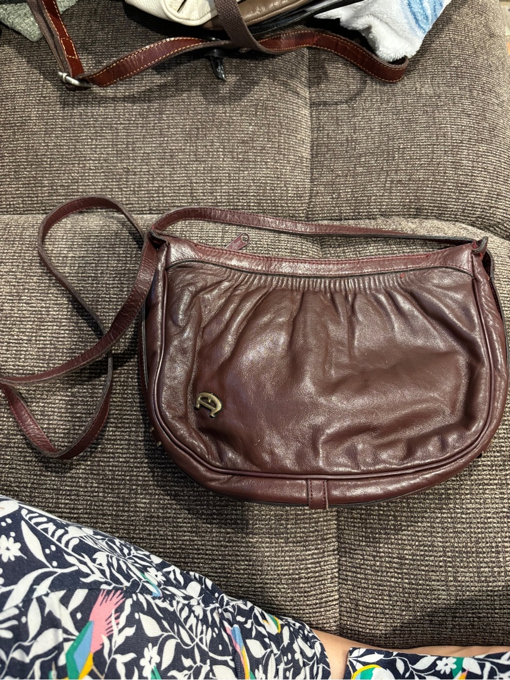 Etienne Aigner Burgundy Leather Gathered Crossbody with Gold Accent